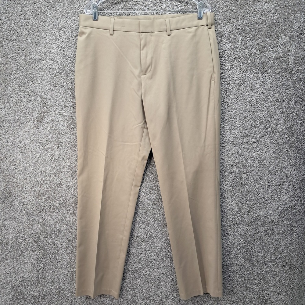 Perry Ellis Portfolio Mens Tan Khaki Flat Front Dress Pants 34x32 Stretch 7669